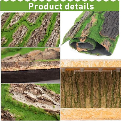 Simulation Tree Bark Wrap Artificial Moss Tree Bark Faux Tree Bark Sheets, Cork Terrarium Background Wall Decor and Artificial Moss for DIY Festival Home Party Wall Embellishment