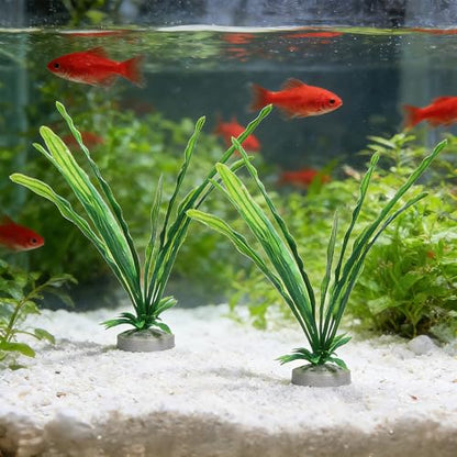 2 Pack Green Silk Plastic Fish Tank Decor 10.8'' Artificial Aquarium Plants Betta Leaf Hammock Artificial Silk Plants Goldfish Fish Plant Aquarium Decorations for Small Tank