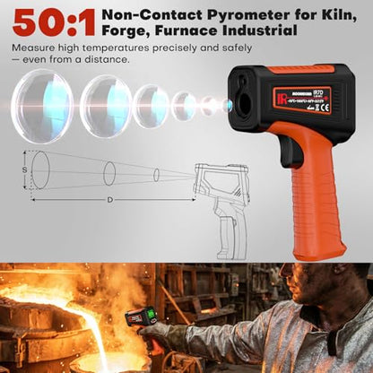 Infrared Thermometer Gun, -58°F to 3272°F, High Temp 50:1 | Built for Kilns, Furnaces & Industrial Maintenance • Fast 0.5s Response • Data Storage Function - color: Orange-Black/-58°F to 3272°F