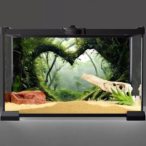 AWERT 72x18 inches Polyester Tropical Rainforest Terrarium Background Stream Green Huge Tree Reptile Habitat Background Foggy Rainforest Aquarium Background - size: 72x18in/180x45cm