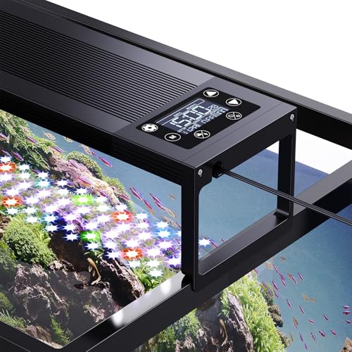 SEAOURA 24/7 LED Aquarium Light for 48-54 Inch Fish Tank, Fish Tank Light for Plants, Auto On Off with Timer, 9 Colors, Adjustable Brightness, Daylight & Moonlight, DIY and Nature Weather Mode - size: for 48-54 inch tank