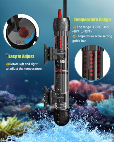 KINGYEENUO 50W Aquarium Heater, Submersible Temperature Adjustable Aquarium Heater, for 10-20 Gallons Tank, Betta Turtle/Fish Tank Heater, Built-in Thermostat Control, with Extra Sucker Cup