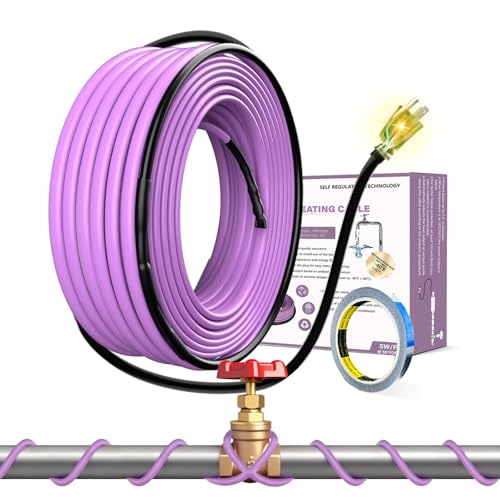 90FT Heat Tape for Water Pipes Roof and Gutters Heating Cable with 6ft Lighted Plug - style: 90 Feet