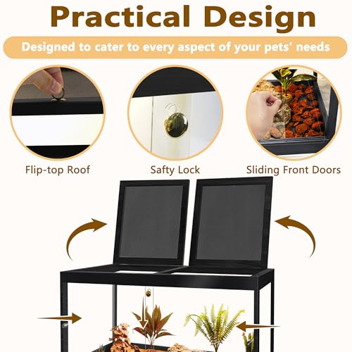 PROLEE Bearded Dragon Tank,30 Gallon Reptile Tank with Meatl Mesh Roof and Front Sliding Door, Lizard Tank,Spacious Reptile Enclosure for Snakes,Lguanas, Chameleons