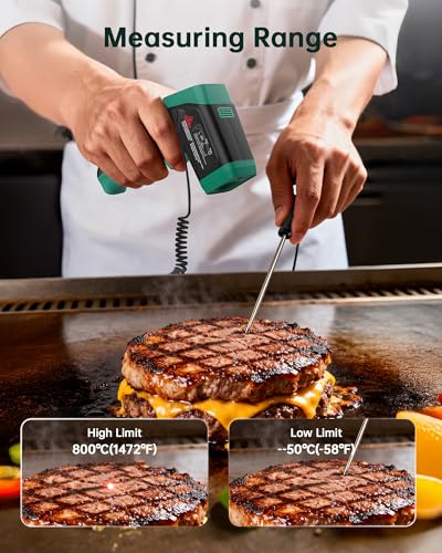 ERICKHILL Infrared Thermometer Gun, Dual Mode IR Laser Thermometer with -50°C~800°C and Meat Probe (-50°C~300°C), Non-Contact Digital Thermometer for Cooking, BBQ, and Industrial Use - color: IR Thermometer & Probe
