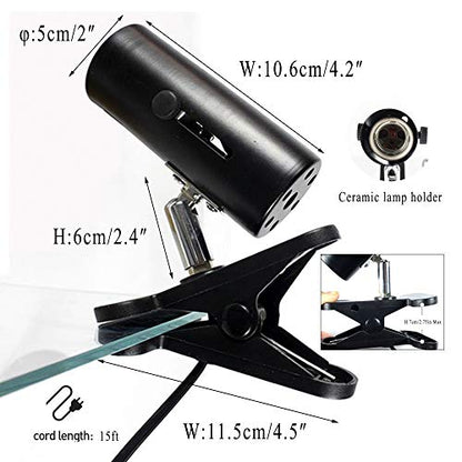 Clamp Lamp Light with 15ft Dimmer Plug-in Cord Adjustable Habitat Lighting Mini Spotlight with Black Heat Lamps Holder Stand for Reading Warehouse Food Truck Portable for Pets Reptiles NO Drilling