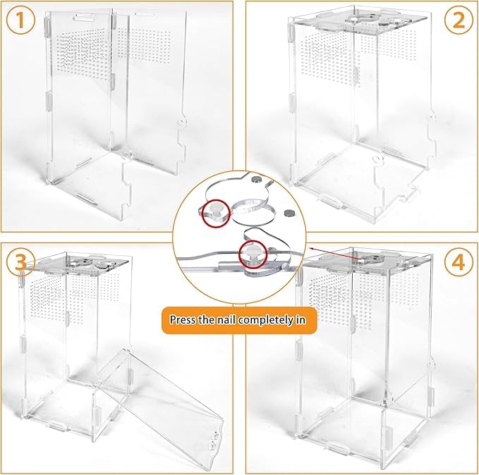 VERTUPET 4"x4"x8" Acrylic Jumping Spider Enclosure, Clear Arboreal Reptile Habitat Tank with Secure Locking Latch for Frogs, Crickets, and Snails, New