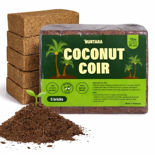 7 Lbs Bricks, Pack 5 Coconut Coir | 1.4 Lbs Each | Organic Compressed Cocopeat, Seed Starter Soil, Coconut Fiber for Reptile Terrarium, Potting Mix | Low EC, pH Balanced, Odor-Free - size: 7 Lbs (Pack of 5)