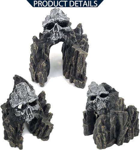 Aquarium Decoration Skull Mountain Resin Cave Decor for Fish Tank Habitat and Enhancing Reptile Landscape Decor