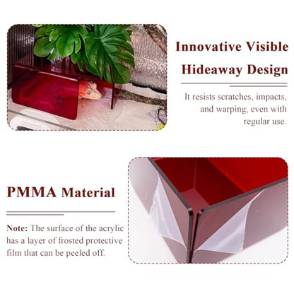 Visible Reptile Hide Box, PMMA Small Hideaway Snake Hide Enclosure, Easy to Clean Reptile Hides Cave for Leopard Geckos, Snakes, Lizards, Cornsnakes, Hamster - Large& Juvenilem (7.1 x 4.9 x 3.2in) - size: Large