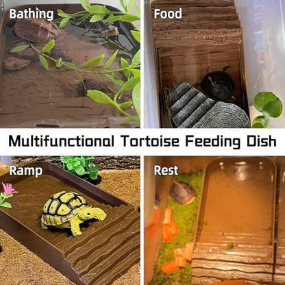 3 PCS Reptile Water Dish, Leaf Reptile Water Bowl, Amphibians Habitat Tortoise Food Bowl with Climbing Ramp for Turtle, Gecko, Snake, Bearded Dragon, Lizard - color: Brown