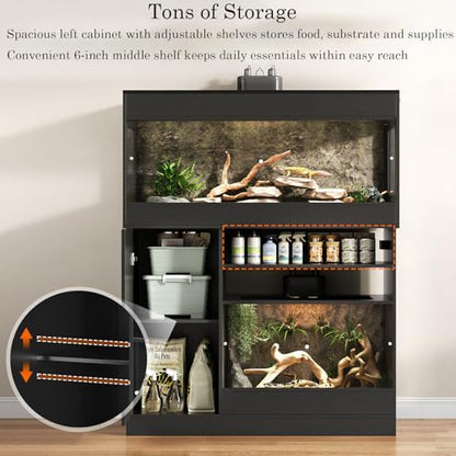 Dual Reptile Tank with Stand 120 Gallon & 60 Gallon Reptile Enclosure Terrarium with Power Outlet for Bearded Dragons Snakes Lizards Chameleon Gecko Tank Sliding Acrylic Doors Mesh CAGE004H - color: Black