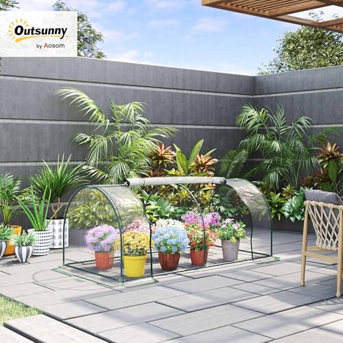 Outsunny 7' x 3' x 2.5' Mini Greenhouse, Portable Tunnel Green House with Roll-Up Zippered Door, UV Waterproof Cover, Steel Frame, Clear
