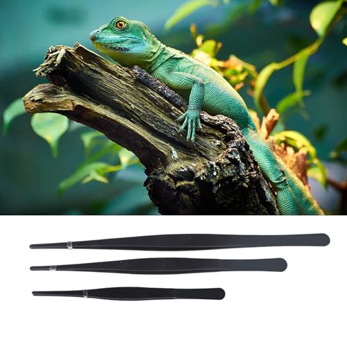 TOPINCN Reptile Feeding Long Tongs, Prevent Slip Stainless Steel Reptile Feeding Tweezers Set Easy Cleaning for Snake (Straight)