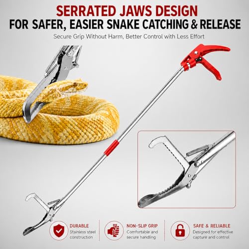 78" Snake Grabber, Foldable Snake Tongs All-Stainless Steel, Humane Rattle Snake Reptile Catcher with Smooth Wide Jaw Hangling Tool with Lock - size: 78" snake grabber
