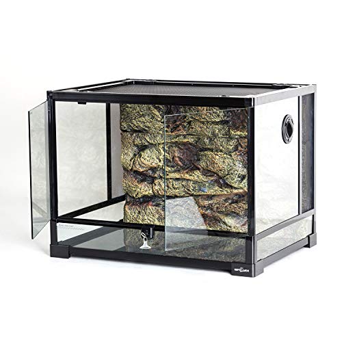 REPTI ZOO 34 Gallon Large Reptile Glass Terrarium Tank with Foam Backgrounds,Double Hinge Door with Screen Ventilation Reptile Terrarium 24" x 18" x 18"(Knock-Down)