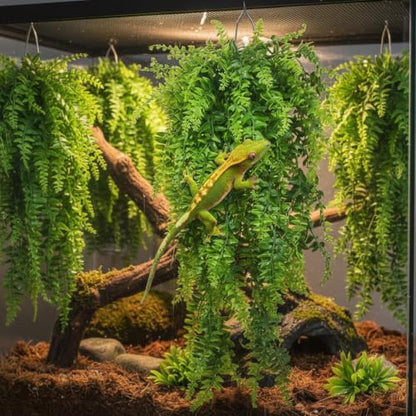 PINVNBY 8 PCS Reptile Plants Terrarium Decor Hanging Fake Vines with Suction Cup Artificial Leaves Bearded Dragon Tank Accessories for Lizards Geckos Snake Hermit Crab - size: 8PCS