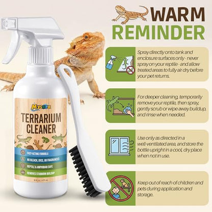 Bearded Dragon Tank Cleaner Kit with Brush, 16oz Reptile and Amphibian Habitat Cleaning Kit for Turtle, Gecko, Lizard Terrarium, Quickly Removes Waste and Messes