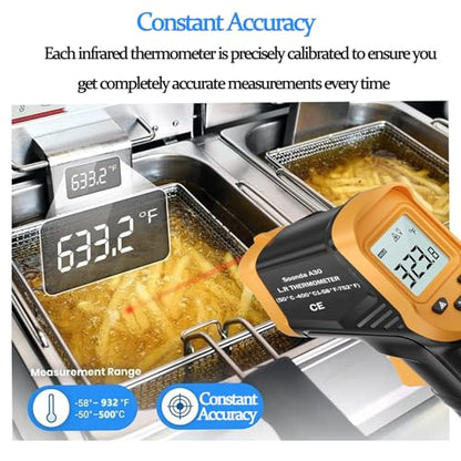 Infrared Thermometer, Digital Laser Temperature Meter -37°F~932°F (-32°C~400°C) IR Temperature Gun (Not for Humans) Ideal for Cooking, Frying, Kitchen, Barbecue, Meat, Sugar, Freezer