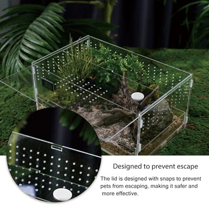 Acrylic Clear Reptile Habitat Enclosure Terrarium with Latch ，Perfect for Amphibians and Invertebrates Such as Spiders, Frogs, etc (Vertical Wood Large)