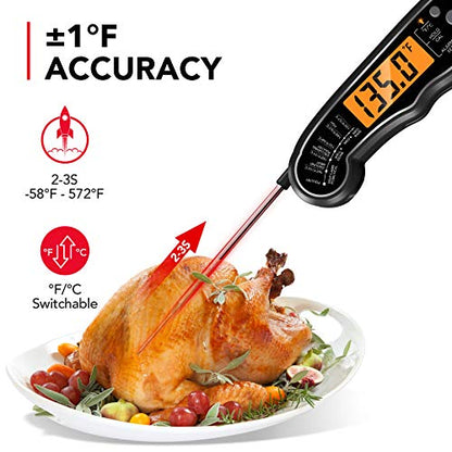 TEMOLA Meat Thermometer, Instant Read Food Thermometer for Cooking, Digital Food Thermometer with LCD Backlight for Candy Fry Grill BBQ Liquids, Kitchen Oven Safe Dual Probe 2 in 1 Thermometer - color: Black