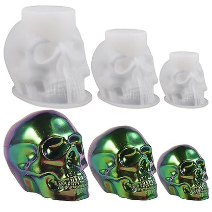 3D Skull Resin Molds, 3 Sizes Silicone Skeleton Epoxy Moulds, Skull Head Silicone Mold for Resin Casting,DIY Craft, Clay, Candle Wax Making, Halloween Home Decor