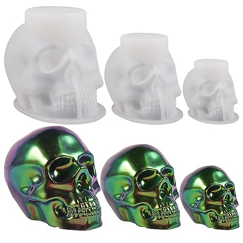 3D Skull Resin Molds, 3 Sizes Silicone Skeleton Epoxy Moulds, Skull Head Silicone Mold for Resin Casting,DIY Craft, Clay, Candle Wax Making, Halloween Home Decor
