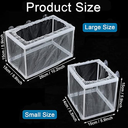 2 Pack Aquarium Fish Breeder Box - Fish Isolation & Hatching Box with Incubator Mesh & 10 Suction Cups (Small & Big Size)
