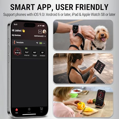 TempPro Upgraded Meat Probe Wireless Meat Thermometer, 500ft Bluetooth Meat Thermometer for Cooking Kitchen Oven Smoker, Rechargeable Meat Probe for Backyard Grill BBQ Gifts(Previously ThermoPro) - color: Black