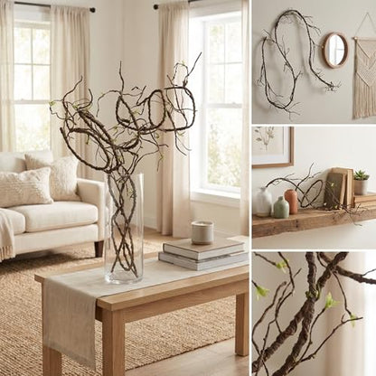 9FT Artificial Vine for Mantel Decor, Bendable Fake Tree Branches & Reptile Vines, Real Touch Faux Twigs with Green Buds for Spring Décor