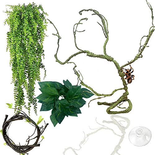 Reptile Terrarium Plants Decoration,Bearded Dragons Habitat Bendable Hanging Jungle Vines Decor Lizard Tank Artificial Leaves Plant Accessories for Lizards Snake Geckos Chameleon - size: 【Type A】