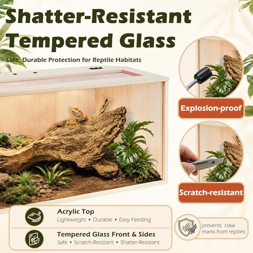 PROLEE Bearded Dragon Tank,Wooden Reptile Tank and Lizard Tank,Tempered Glass Large Bearded Dragon Enclosure with Built-in Lamp Fixture (32X16X16inch,34 Gallons) - color: Wooden Roof, size: 32X16X16inch,34 Gallons