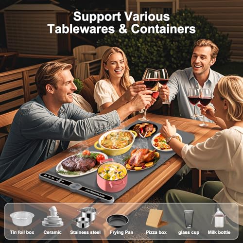 Extra Large Warming Mat for Food XXL:40”X15” Electronic Food Warmers for Parties Buffet Silicone Warming Tray 6-Level Timer 9-Level Temp18H Auto-Off 8Sec Fast Heating Roll Up Portable Grey - size: Grey-XXL 15*40in