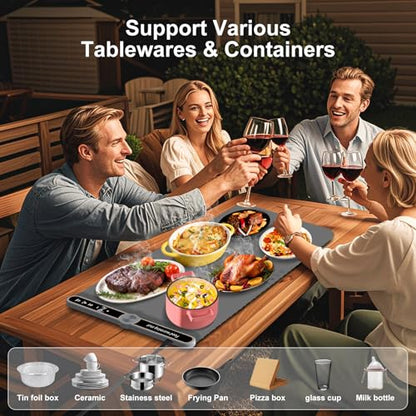 Extra Large Warming Mat for Food XXL:40”X15” Electronic Food Warmers for Parties Buffet Silicone Warming Tray 6-Level Timer 9-Level Temp18H Auto-Off 8Sec Fast Heating Roll Up Portable Grey - size: Grey-XXL 15*40in