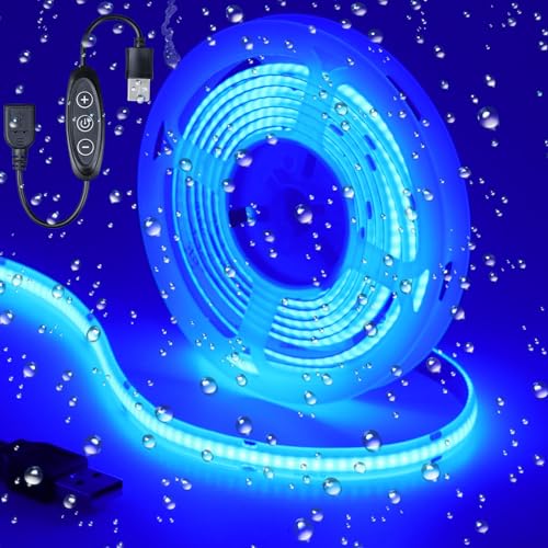 DC 5V USB COB Blue LED Strip Light Dimmable IP65 Waterproof USB Powered 6.6ft/2M 640LEDs with Dimmer High Brightness Flexible LED Tape Lights - color: Blue