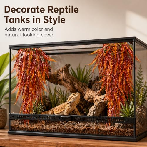 RAINFLOW 2PCS Reptile Plants for Terrarium - 33.5in Artificial Boston Fern Fake Vines, Fake Terrarium Plant for Leopard Gecko Lizard Snake Chameleon Bearded Dragon Tank Accessories(Red)