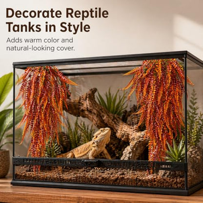RAINFLOW 2PCS Reptile Plants for Terrarium - 33.5in Artificial Boston Fern Fake Vines, Fake Terrarium Plant for Leopard Gecko Lizard Snake Chameleon Bearded Dragon Tank Accessories(Red)