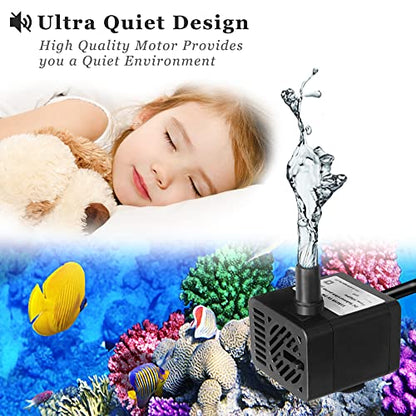 PULACO DC 5V USB Mini Submersible Water Pump with Tubing for Pet Fountain, Aquarium Fish Tank, Pond, Fountain, Hydroponics