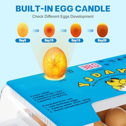 Incubators for Hatching Eggs 15-35 Eggs Incubator with Automatic Egg Turning and ℉Temperature Display LED Candler Poultry Incubator for Hatching Chicken Duck and Quail Incubator (Blue)