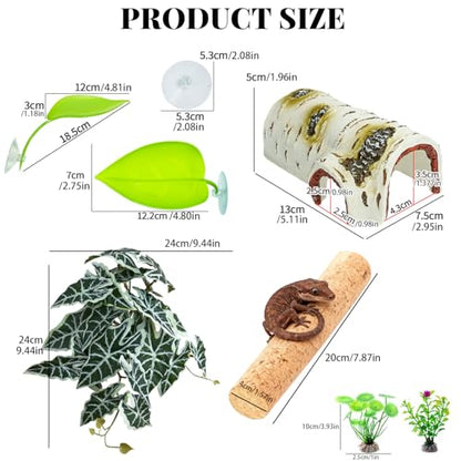 Crested Gecko Tank Accessories, Reptile Decor,Reptile Hanging Plants Vines with Coconut Shell Ladder Hideout Hermit Crab Decor for Lizard, Chameleon Cage, Snakes, Hermit Crab, Leopard Gecko (Decor-1)