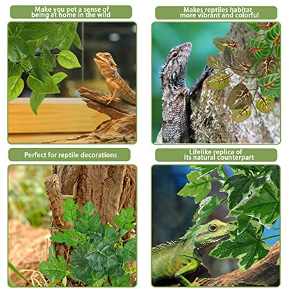 PINVNBY Reptile Terrarium Plants Hanging Artificial Lizards Habitat Climbing Decorations with Suction Cup Pets Tank Fake Green Plastic Ornament for Amphibians Bearded Dragons 6PCS…