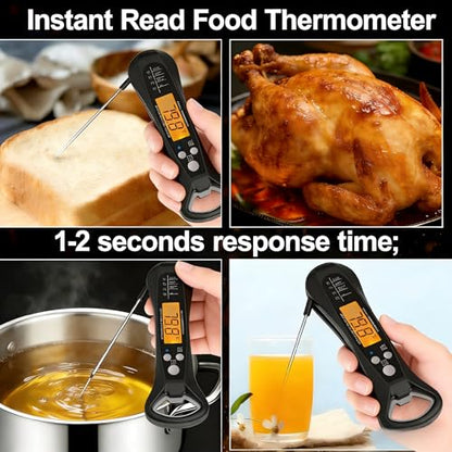 Instant Read Meat Thermometer for Cooking – Waterproof Digital Food Thermometer with Backlit LCD, Long Probe, Fast Accurate Kitchen Thermometer for BBQ, Grill, Candy & Oil (°C/°F)