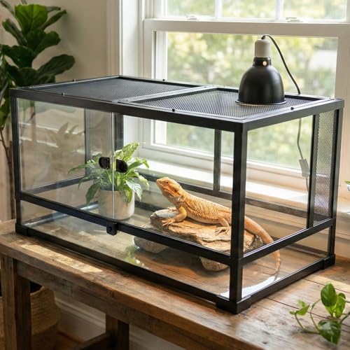 40 Gallon Reptile Tank: 36x18x18 Front Opening Reptile Enclosure with Door Lock Glass Terrarium with Three-Sided Screen Ventilation - Large Bearded Dragon Tank for Snake Turtle Gecko Lizard - color: Glass, size: 36x18x18