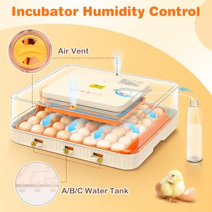 56 Egg Incubator for Hatching Eggs, Egg Incubators with Automatic Egg Turning, Temperature and Humidity Control, Egg Candler, Automatic Water Bottle Refill, Incubator for Chicken, Ducks, Goose