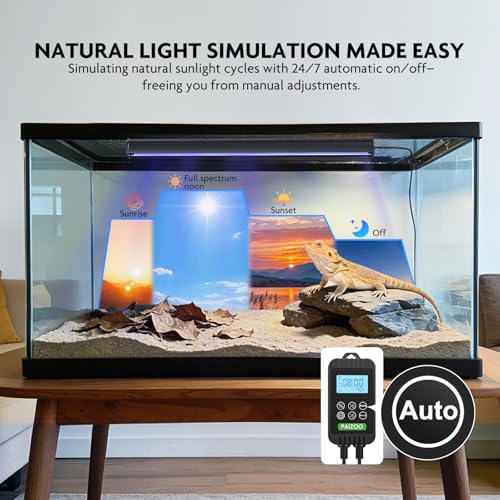 PAIZOO Reptile UVB Light for Reptiles, 2-in-1 LED Reptile Light Kit with LCD Controller, 4 Preset Modes Cover Ferguson Zone Great for Most Reptiles, Timer Reptile Lamp for Terrarium Accessories, 14W - size: PZUV-80B (2-Pack)