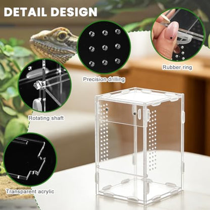 Acrylic Jumping Spider Enclosure, Reptile Enclosure, Ventilated Terrarium Cage with Front Opening Door, Habitat for Tarantulas, Mantis, Hermit Crabs & Small Pets, 4.7"X4.7"X8" (Color:Clear)