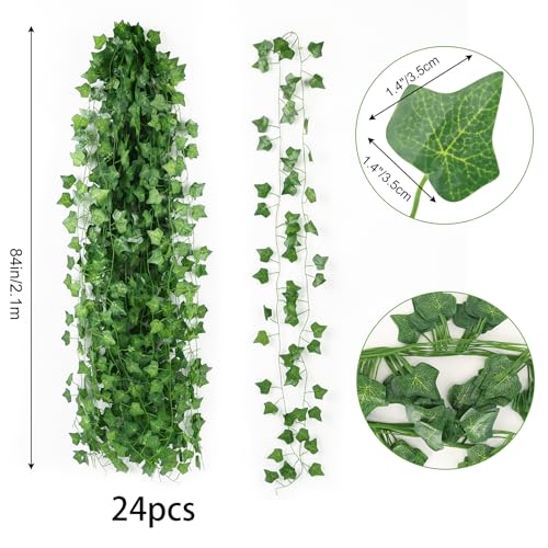 CEWOR Fake Ivy for Room Decor 24 Pack Fake Vines Greenery Garland Fake Plants Hanging Wall Decor - size: 168ft