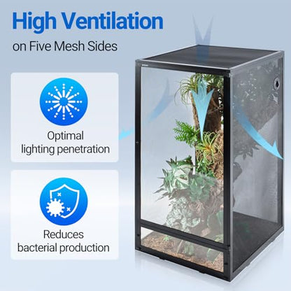 REPTI ZOO 120 Gallon Reptile Terrarium - Aluminum Screen Cage Open Air Foldable Tank for Bearded Dragon, Snake and More