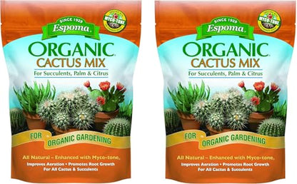 Espoma Organic Cactus Potting Soil Mix, Natural & Organic Soil for Cactus, Succulent, Palm, and Citrus Grown in containers Both Indoors and Outdoors, 4 qt, Pack of 2 - size: Pack of 2