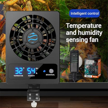Reptile Ventilation Fan with Humidity Control & High Temp Alarm, Smart Hygrometer for Bearded Dragon, Leopard Gecko, Snake Tank – Quiet Fan with Dual LED Display for Reptile Enclosure - size: Single fan